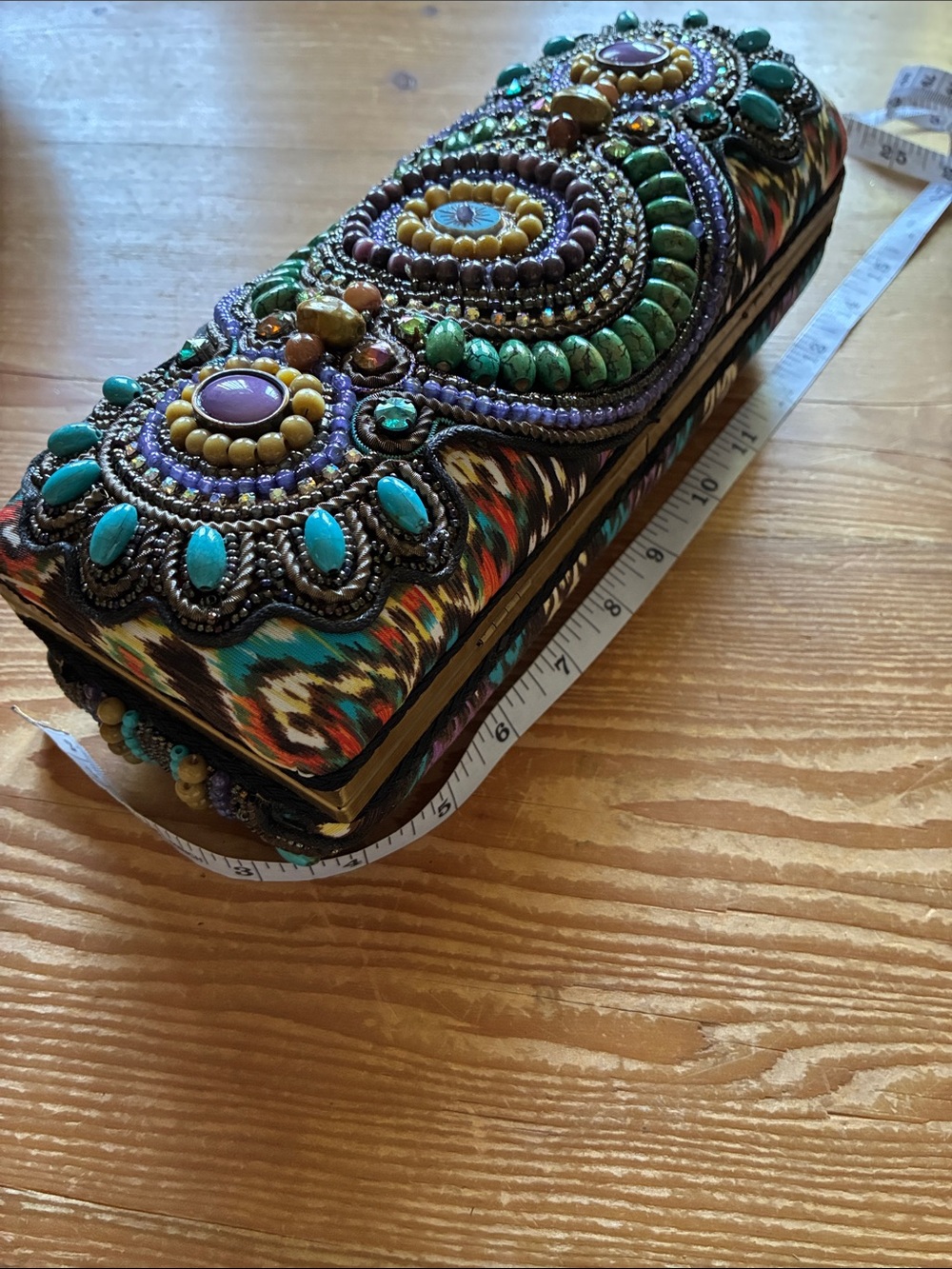 Sensational Mary Frances Natural, Crystal & Painted Stones Ikat Clutch Bag - Picture 14 of 16